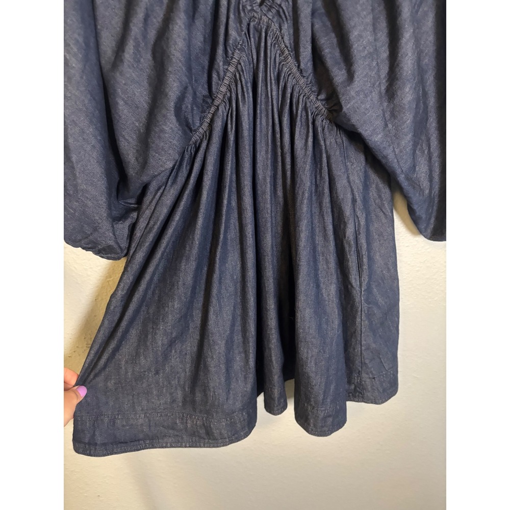 Free People Portia Denim Mini Dress V Neck Size Medium - Picture 7 of 11